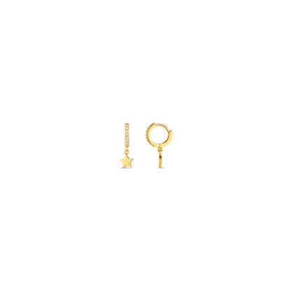 Pavé Mini Micro Star Drop Gold Hoops