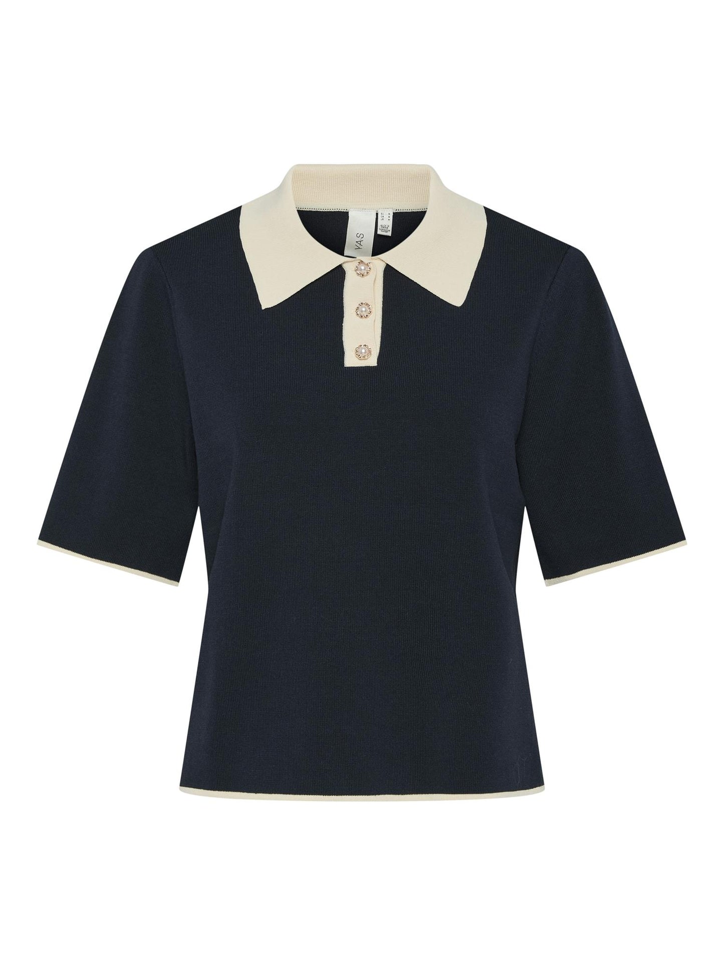 YASMILLE SS KNIT TOP - NAVY BLAZER/GARDENIA