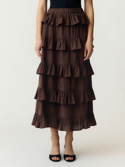 YASWIMA HW ANKLE SKIRT - COFFEE BEAN