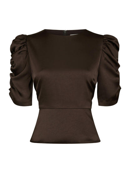Benua Heavy Sateen Blouse - Dark Brown