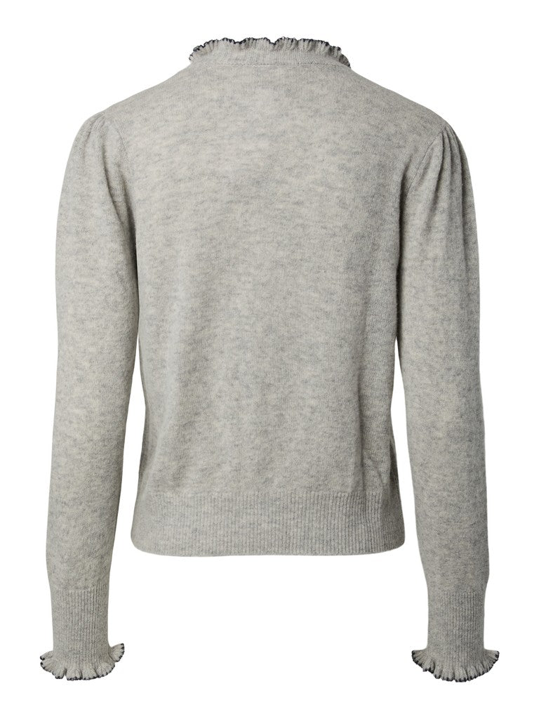 YASERONIA LS WOOL KNIT CARDIGAN S. - LIGHT GREY MELA/NAVY BLAZE