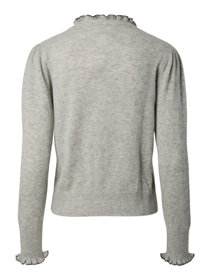 YASERONIA LS WOOL KNIT CARDIGAN S. - LIGHT GREY MELA/NAVY BLAZE