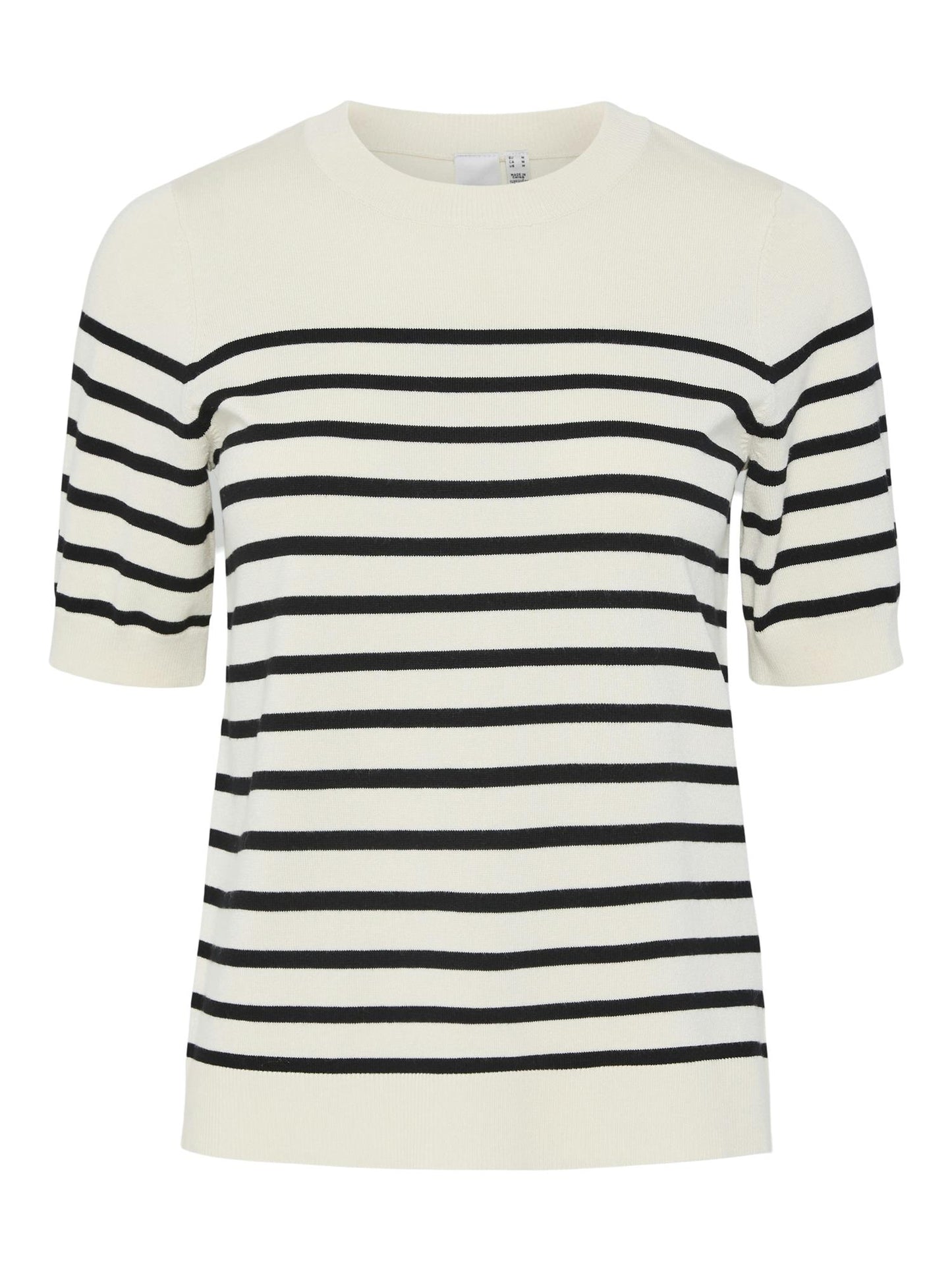 YASLENA SS KNIT TOP - BIRCH/BLACK STRIPE