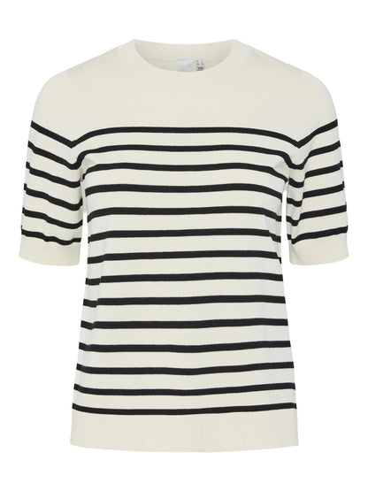 YASLENA SS KNIT TOP - BIRCH/BLACK STRIPE