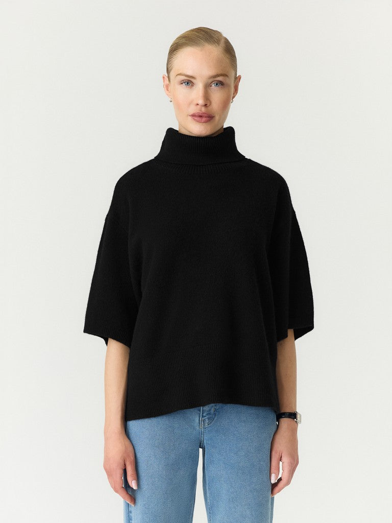 YASEMILIA 2/4 ROLL NECK KNIT PULLOVER - BLACK