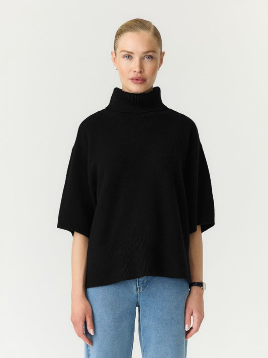 YASEMILIA 2/4 ROLL NECK KNIT PULLOVER - BLACK