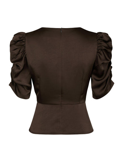 Benua Heavy Sateen Blouse - Dark Brown