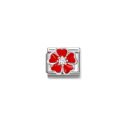 LINK, SILVER BIG RED ZIRKONA FLOWER