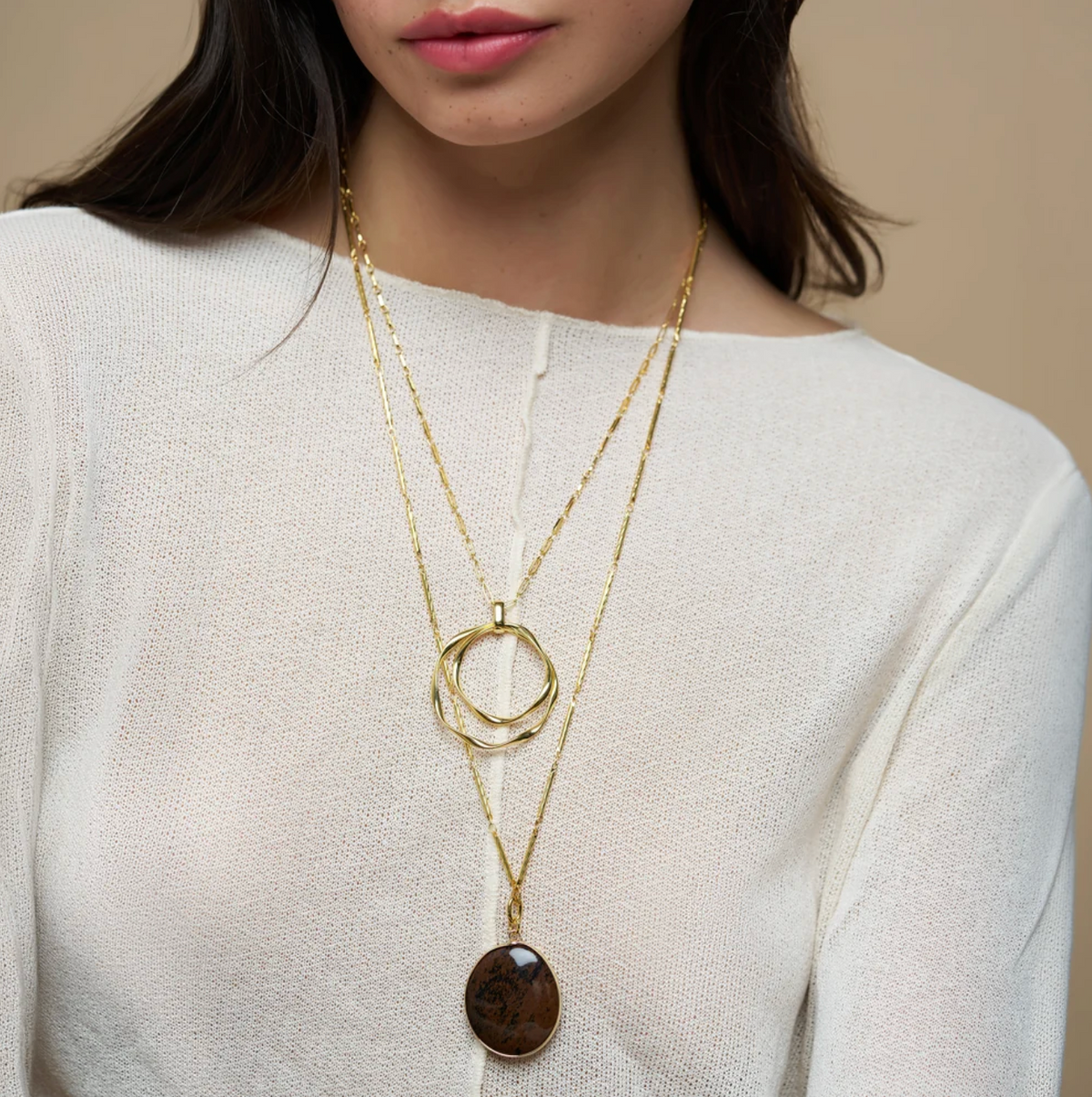 Statement ribbon interlocking open long necklace