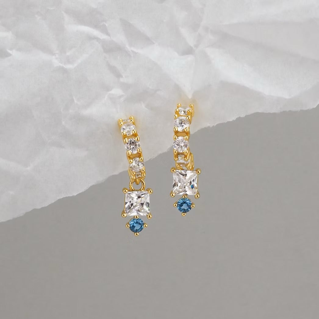 Blue Dot Square Hoops