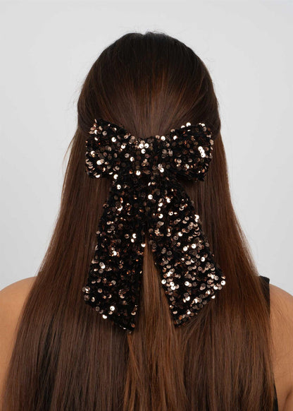 Anne Sequins Bow - Brown