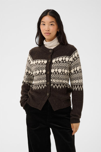 CharmainePW Cardigan - Mole/Whitecap Jaquard