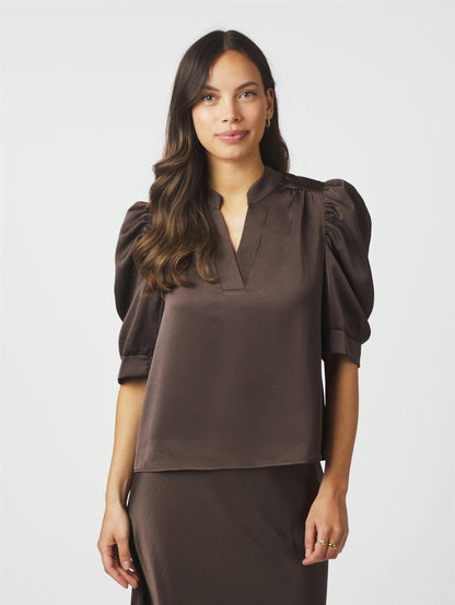Roella Heavy Sateen Blouse - Dark brown