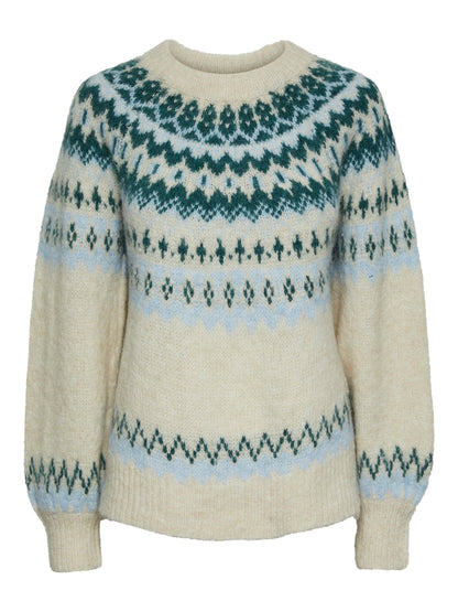 YASLATTE LS KNIT PULLOVER - BIRCH/BLUE BELL