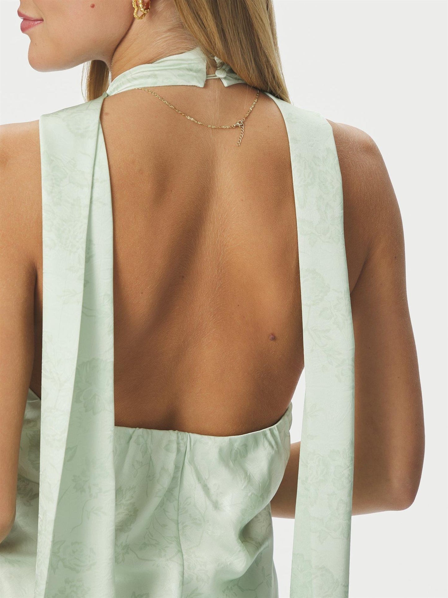 Fiona Pattern Satin Dress - Light Green