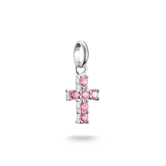Charm Pendant Cross With Pink Stones Connect Silver