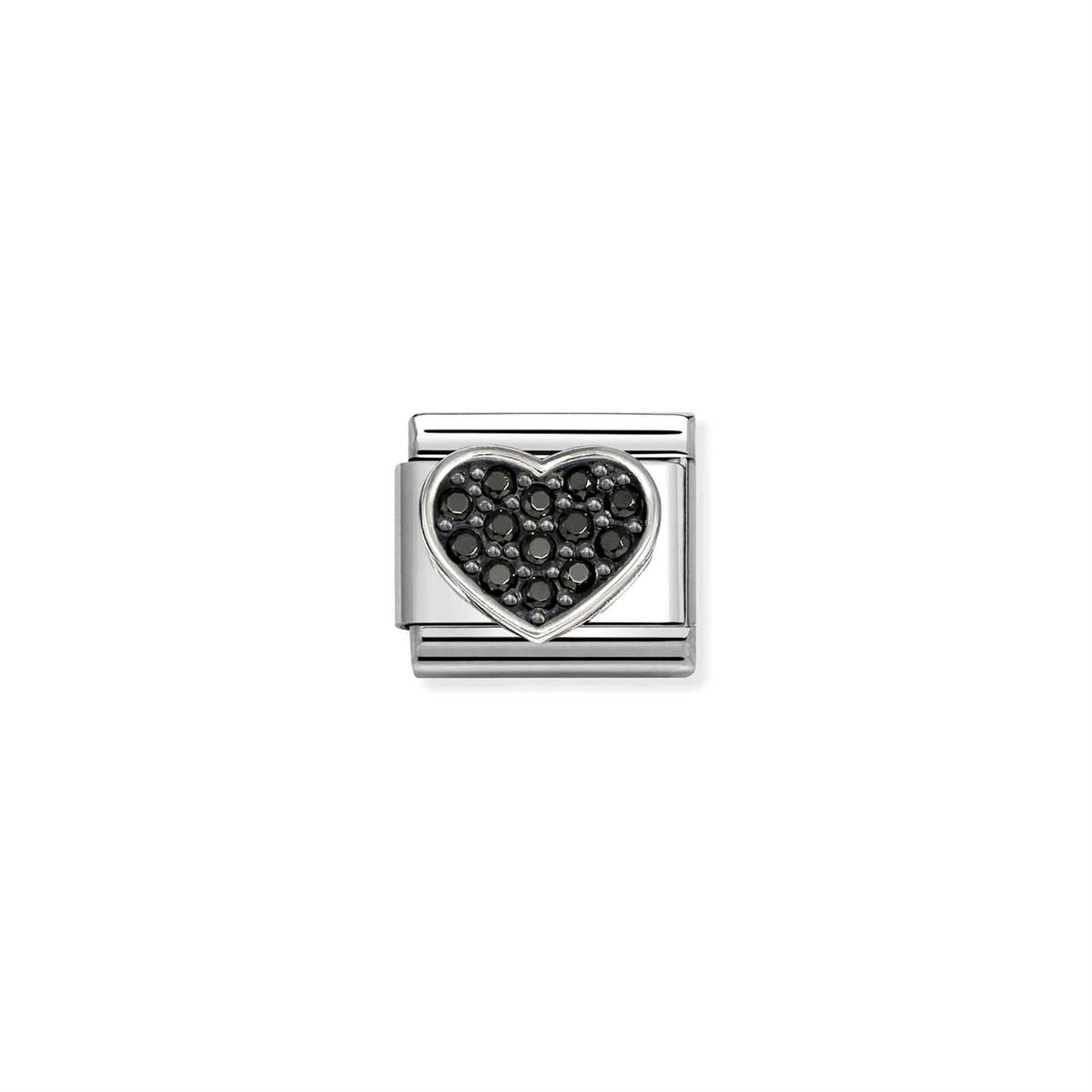 LINK, SILVER HEART WITH BLACK CUBIC ZIRCONIA