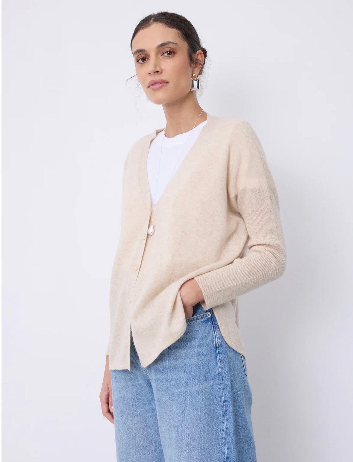Alicia Cashmere Cardigan - Beige Chine