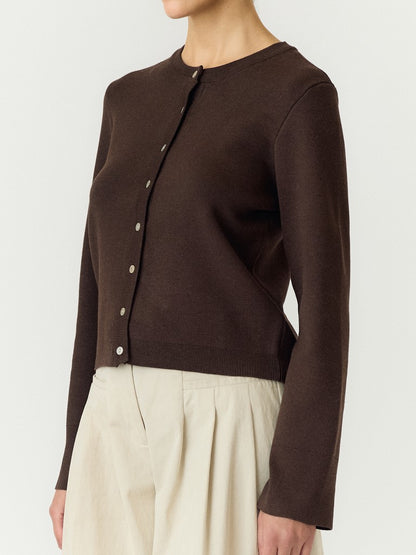 YASELENA SS KNIT CARDIGAN - COFFE BEAN/MELANGE