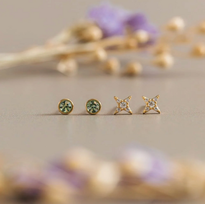 Pave cross & green stud earrings pack