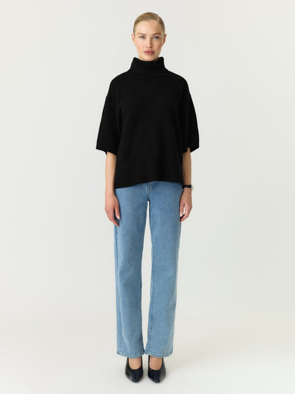 YASEMILIA 2/4 ROLL NECK KNIT PULLOVER - BLACK