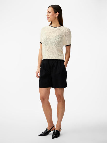 YASCHANEO SS KNIT TOP - BIRCH & BLACK