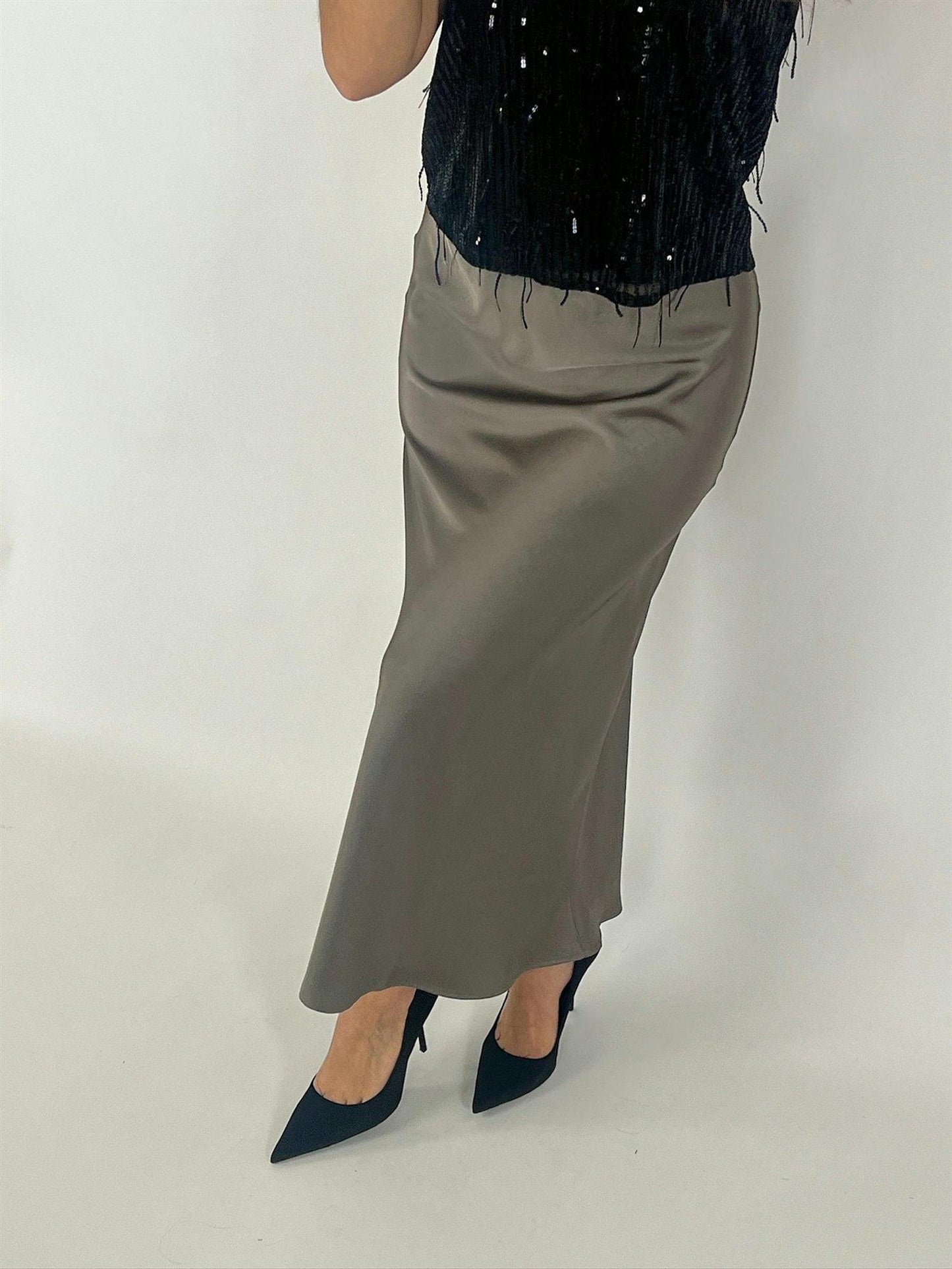 Vicky Heavy Sateen Skirt - Warm grey