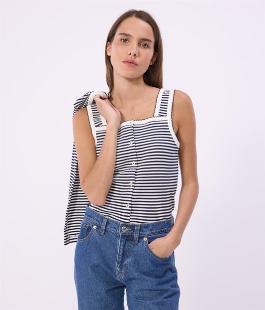 Tanktop Ribbed Details - Navy / White