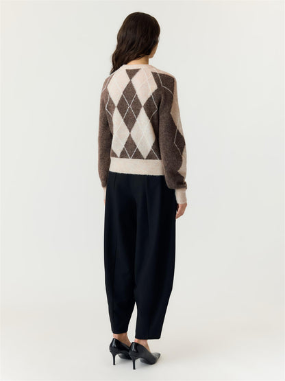 YASJOHI SS WOOL BLEND CARDIGAN - OATMEAL/ TAUPE GRAY