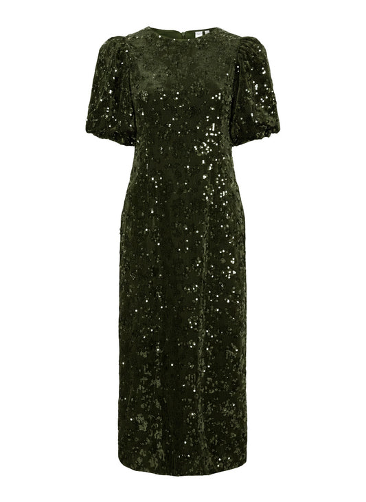 YASSOFIE SEQUIN MIDI DRESS - CHIVE
