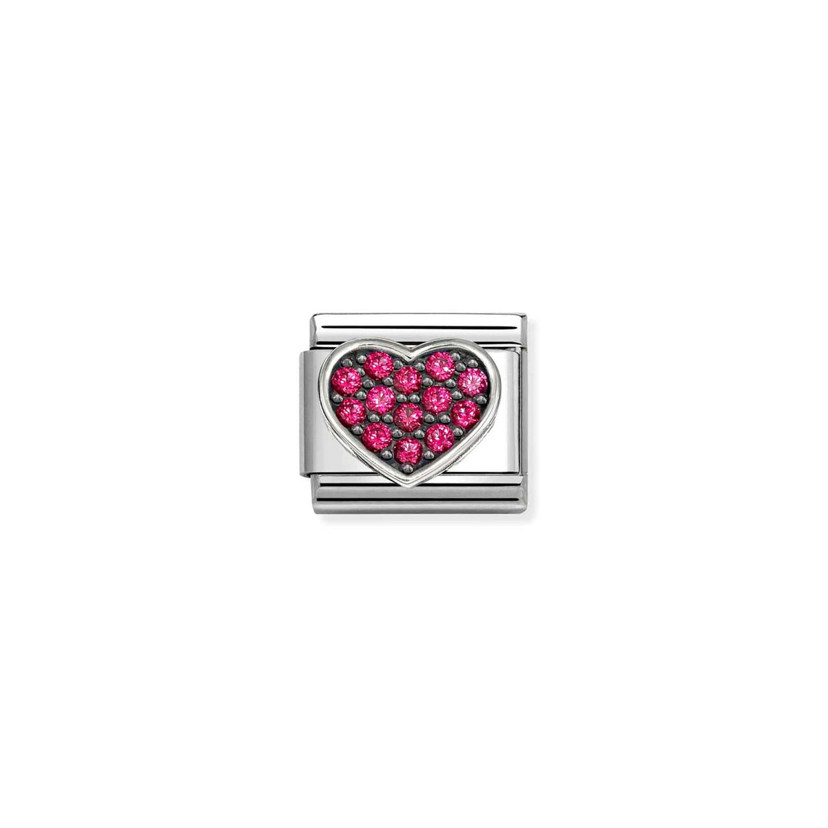 LINK, SILVER HEART WITH RED CUBIC ZIRCONIA