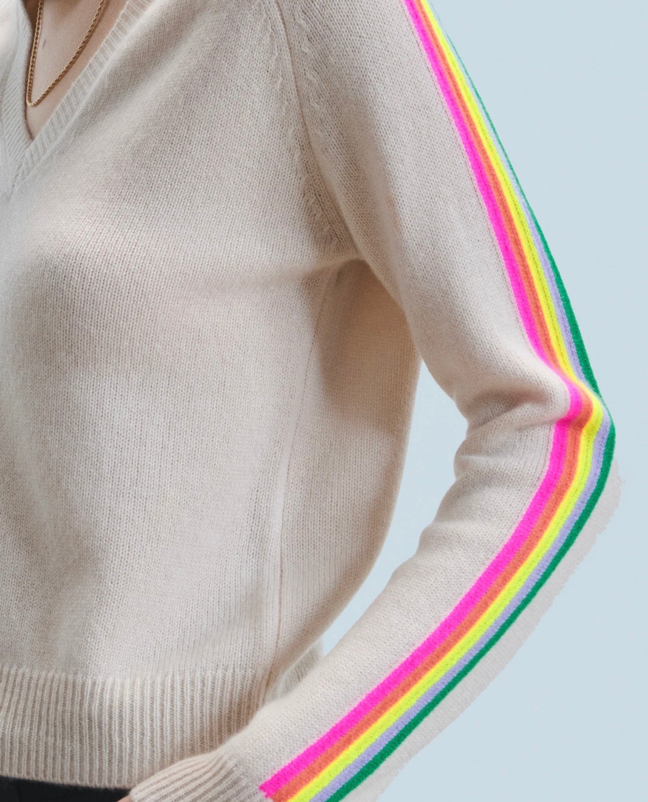 V-Neck Sweater Multicolor Stripes - Sand