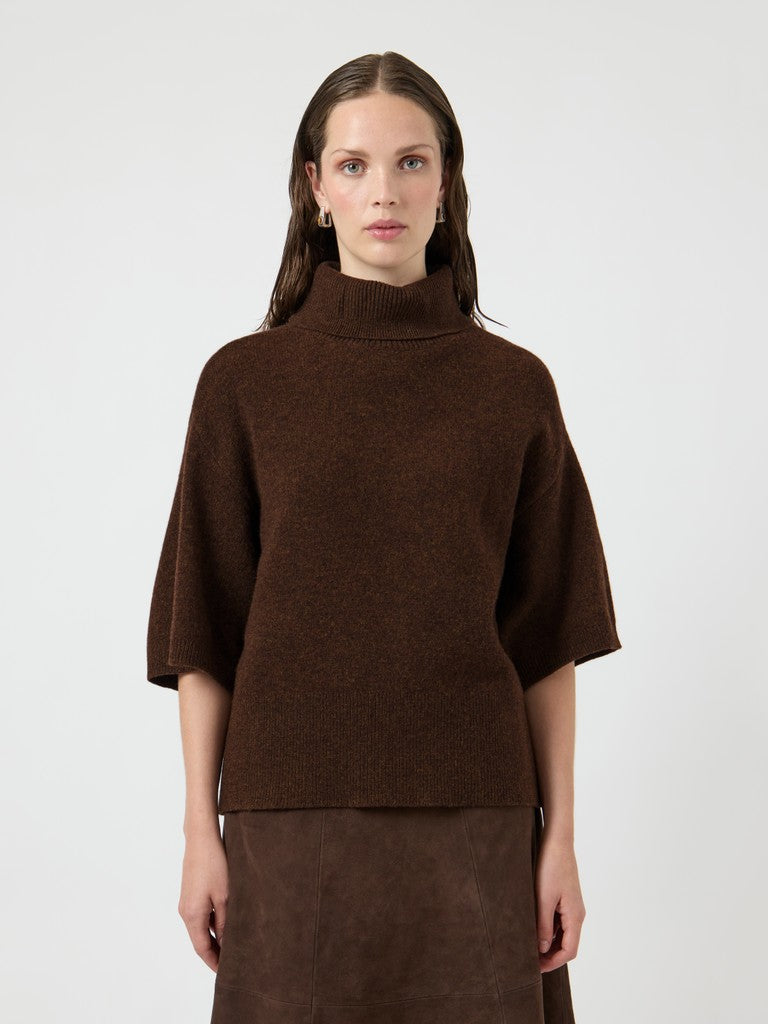YASEMILIA 2/4 ROLL NECK KNIT PULLOVER - COFFEE BEAN