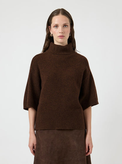 YASEMILIA 2/4 ROLL NECK KNIT PULLOVER - COFFEE BEAN