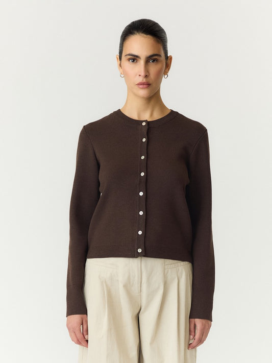YASELENA SS KNIT CARDIGAN - COFFE BEAN/MELANGE