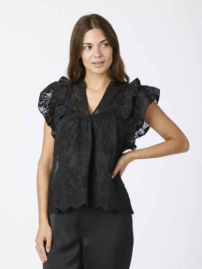 Jayla Big Embroidery Top - Black