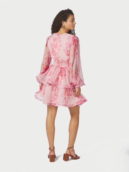 Rivana Print Chiffon Dress - Pink
