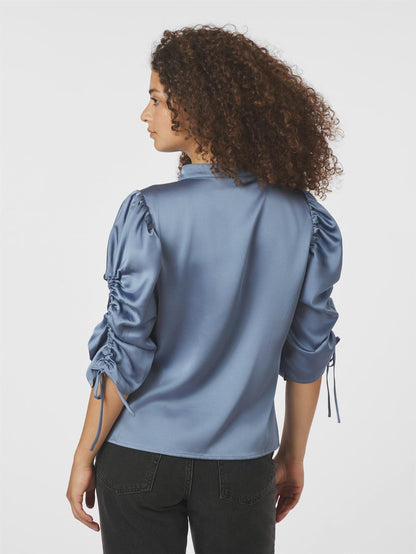 Alvira Drapy Satin Blouse - Dusty blue
