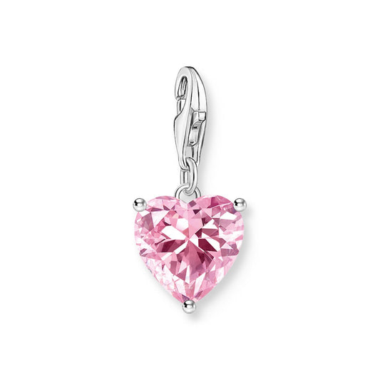 Silver Heart Charm Pendant With Pink Stone