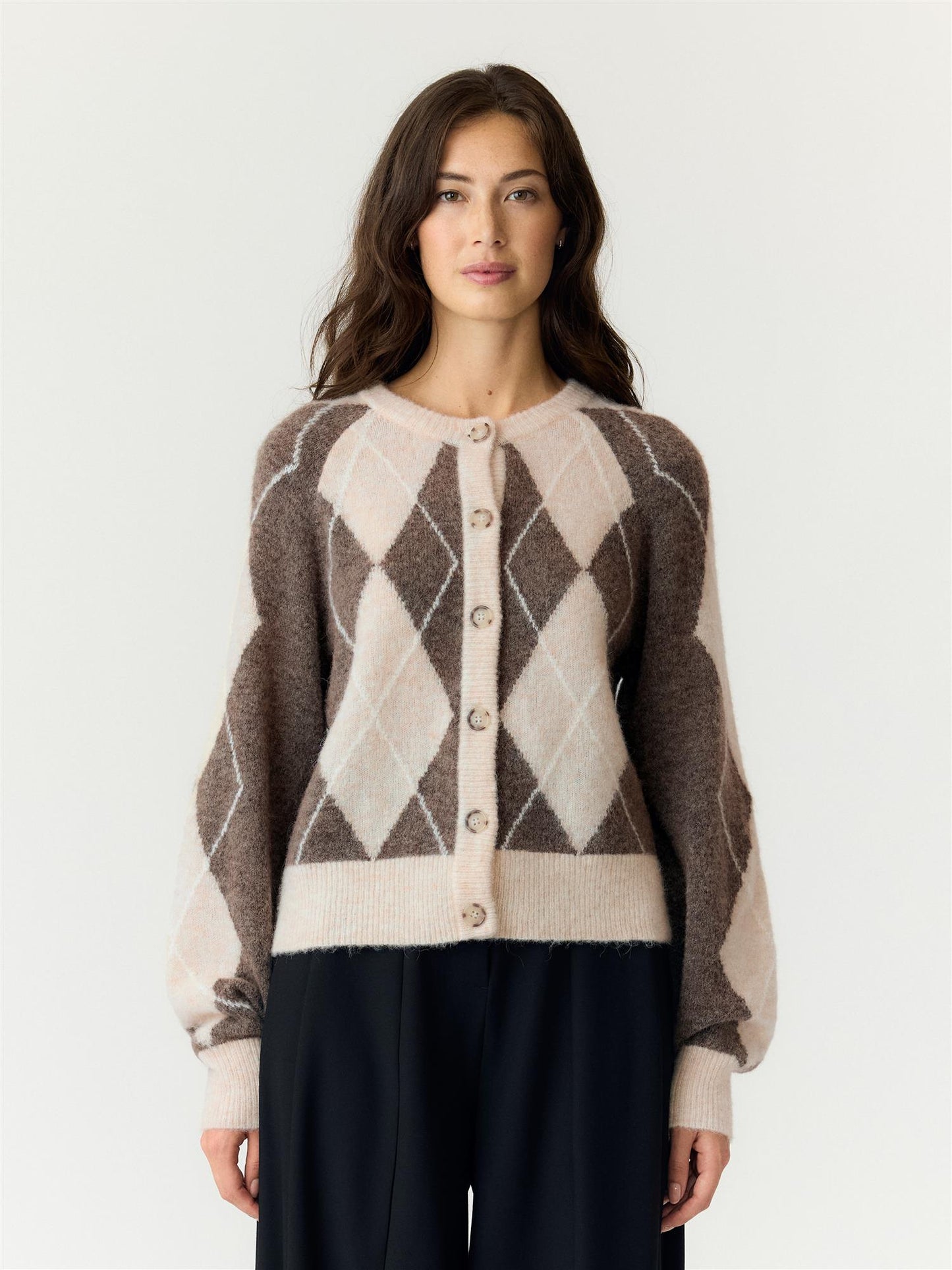 YASJOHI SS WOOL BLEND CARDIGAN - OATMEAL/ TAUPE GRAY