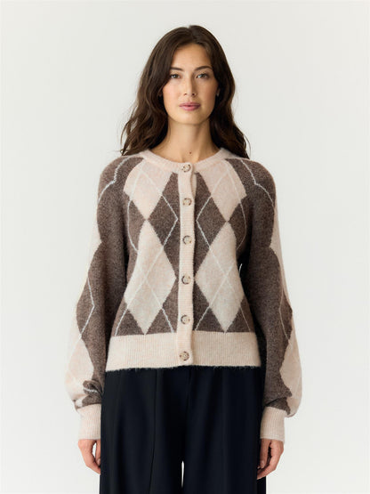 YASJOHI SS WOOL BLEND CARDIGAN - OATMEAL/ TAUPE GRAY