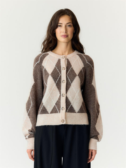 YASJOHI SS WOOL BLEND CARDIGAN - OATMEAL/ TAUPE GRAY