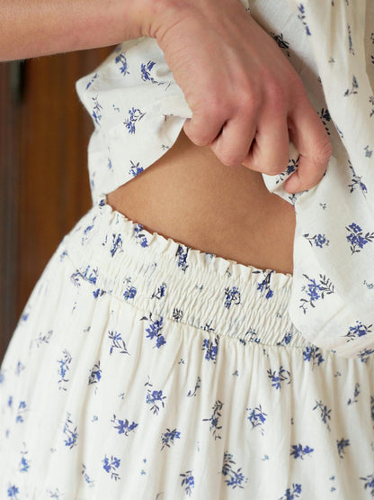 Asta Small Blossom Skirt - White Blue