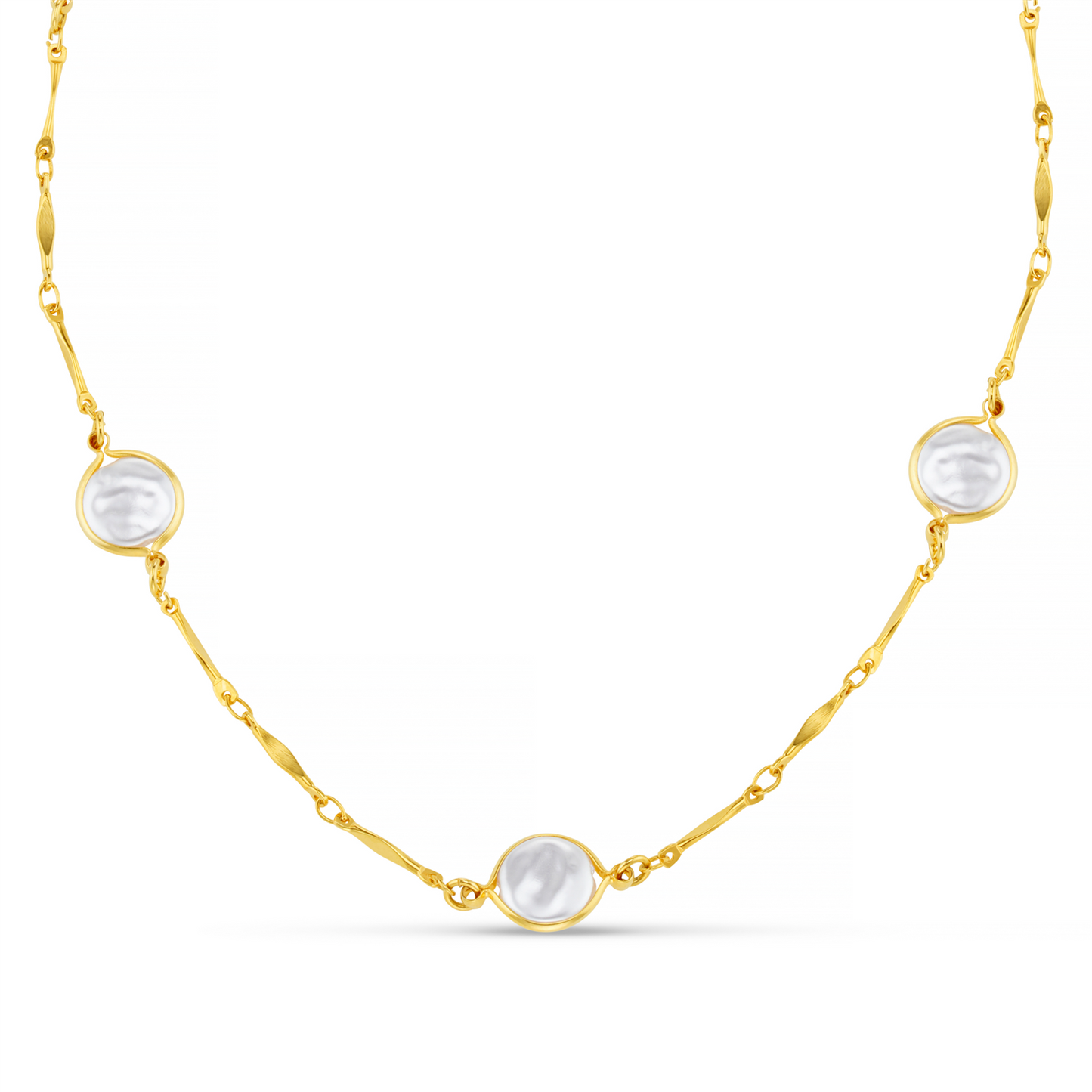 Coin Pearl Stationed Chain Necklace