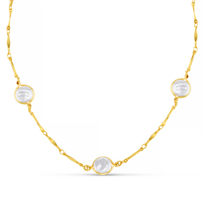 Coin Pearl Stationed Chain Necklace