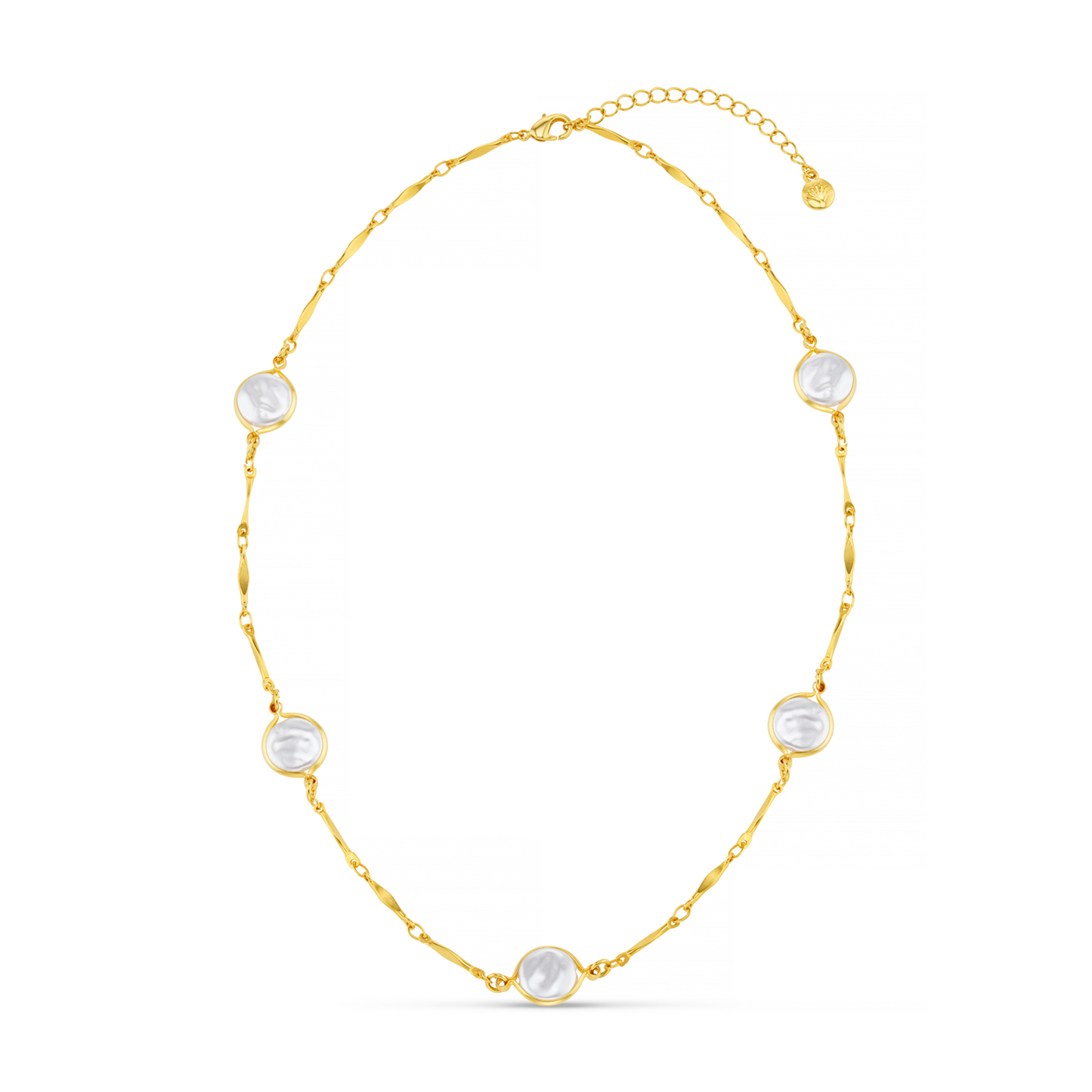 Coin Pearl Stationed Chain Necklace