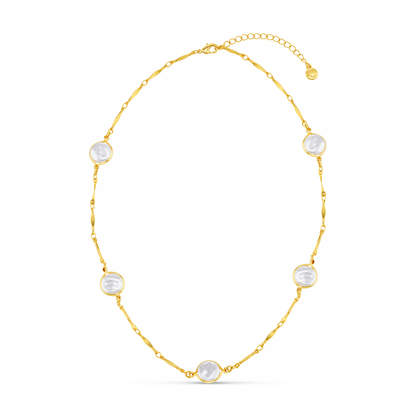 Coin Pearl Stationed Chain Necklace