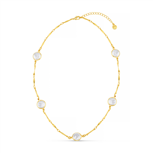 Coin Pearl Stationed Chain Necklace