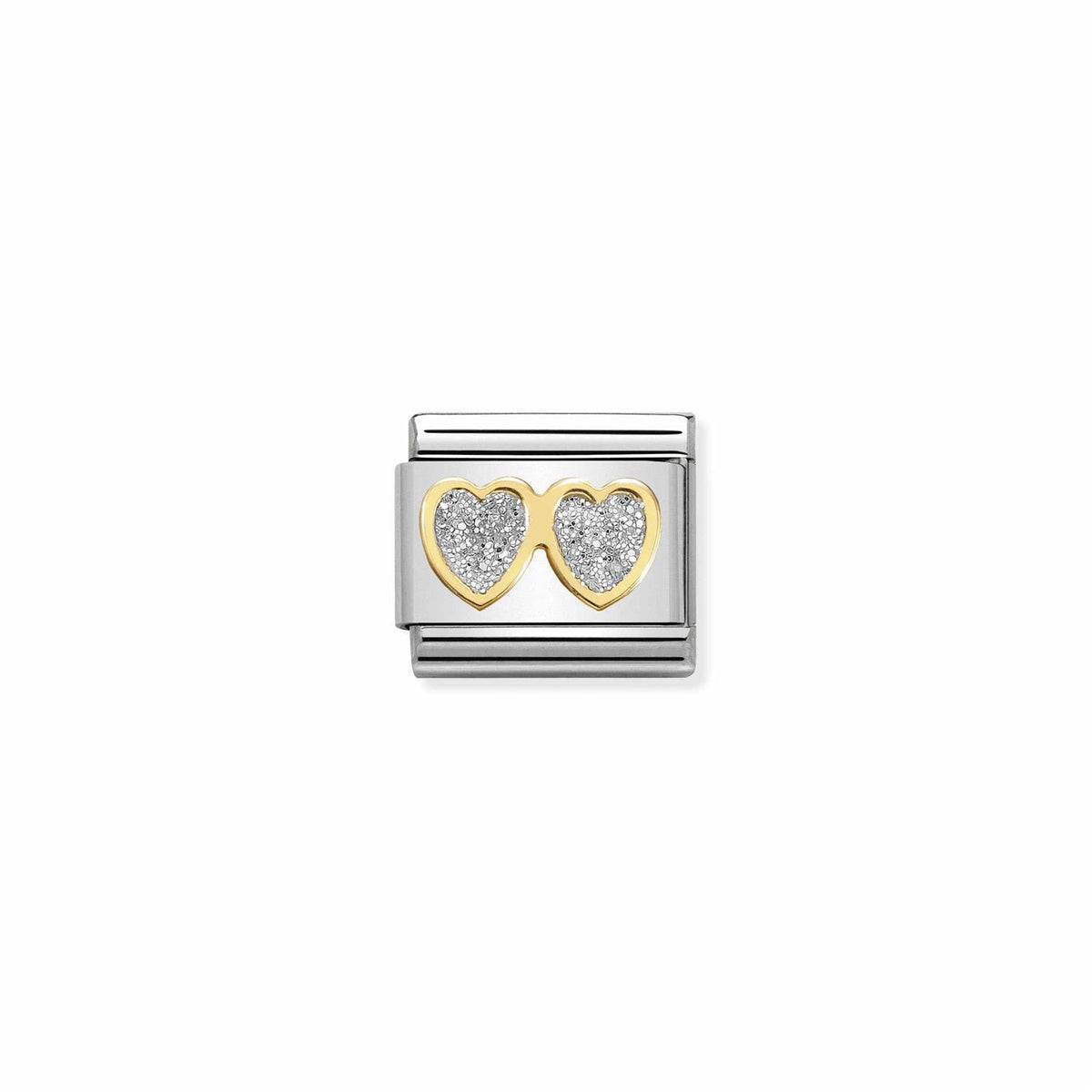LINK, DOUBLE HEART SILVER GLITTER