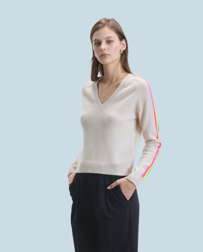 V-Neck Sweater Multicolor Stripes - Sand